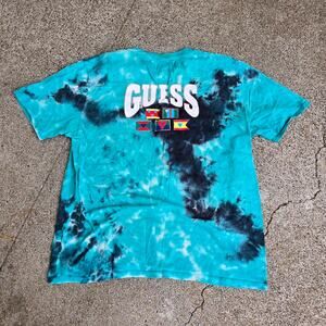 Vtg Y2k GUESS Sailing Flags Spellout Graphic Print Tie Dye T Shirt L